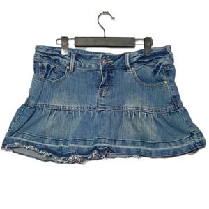 Anchor Blue Womens Denim Mini‎ Skirt Size 11/12 Blue Tiered Ruffle Raw Hem Y2K